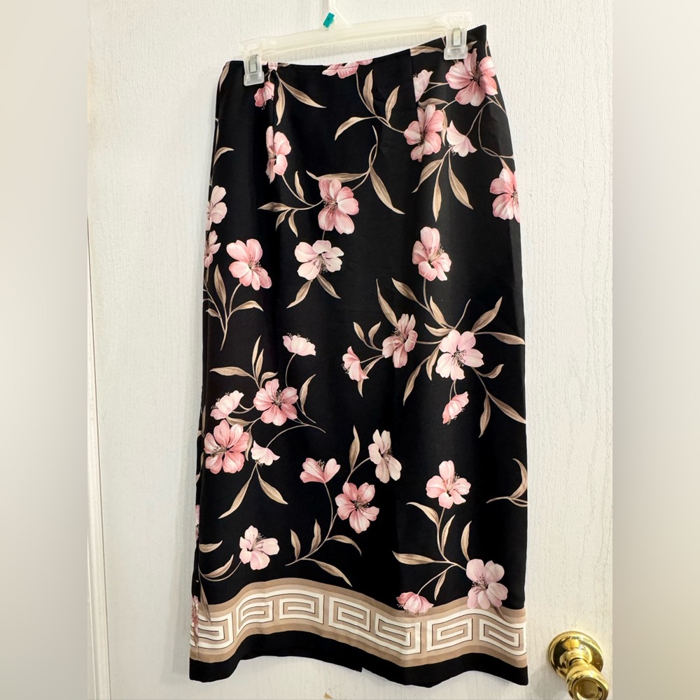 Byer California Black Skirt with Pink Floral Pattern